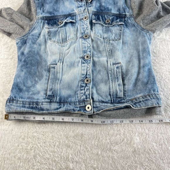 Lei Plum Sweatshirt Sleeve Hooded Jean Jacket Juniors Size S Blue Gray Button Up - Picture 6 of 13